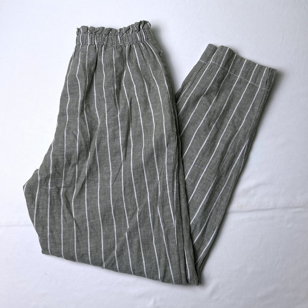 Beachlunchlounge Womens Striped Paperbag Waist Linen Blend Pants Size M Green